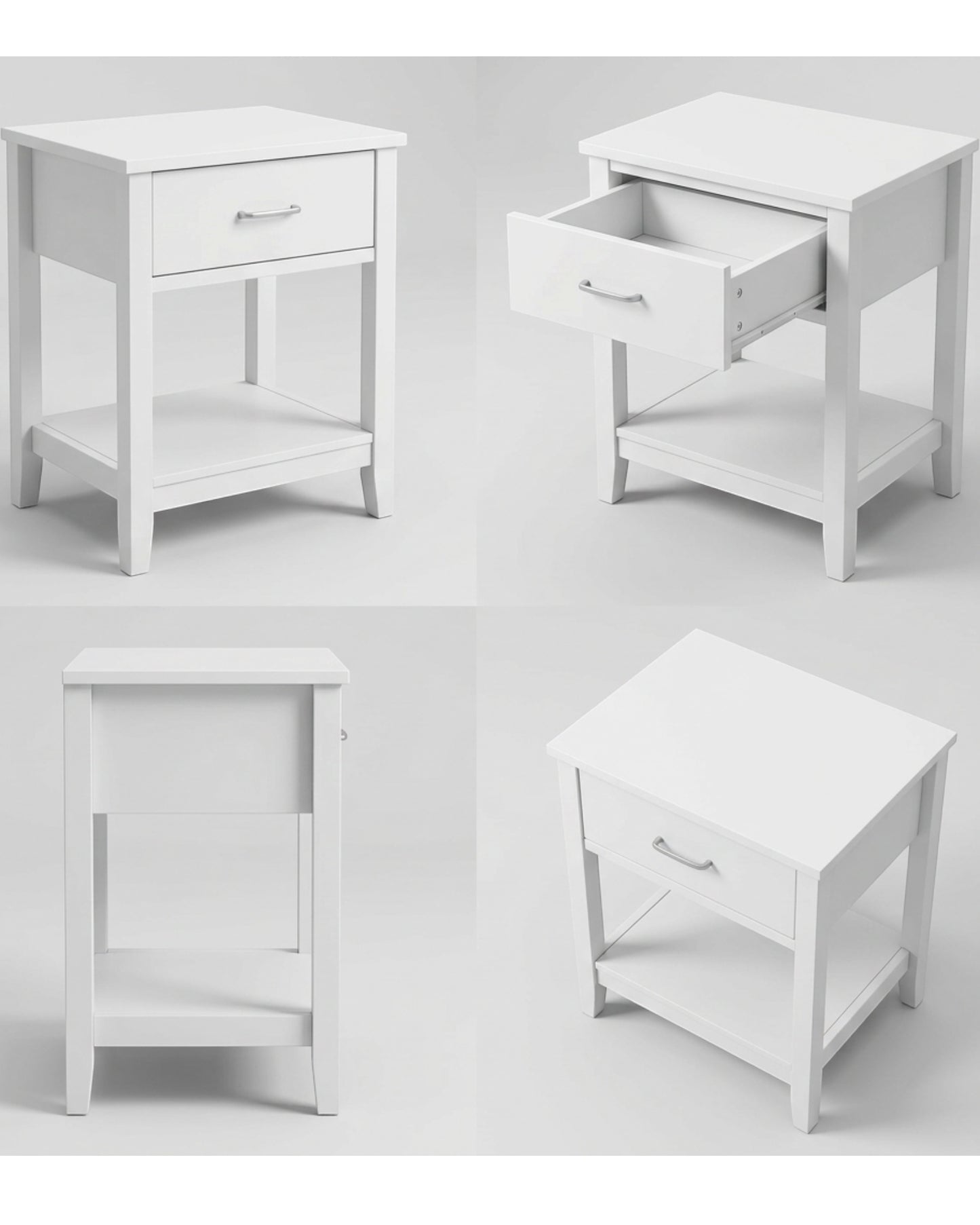 Hbmvd Bedside Table White 1 Drawer with Shelf