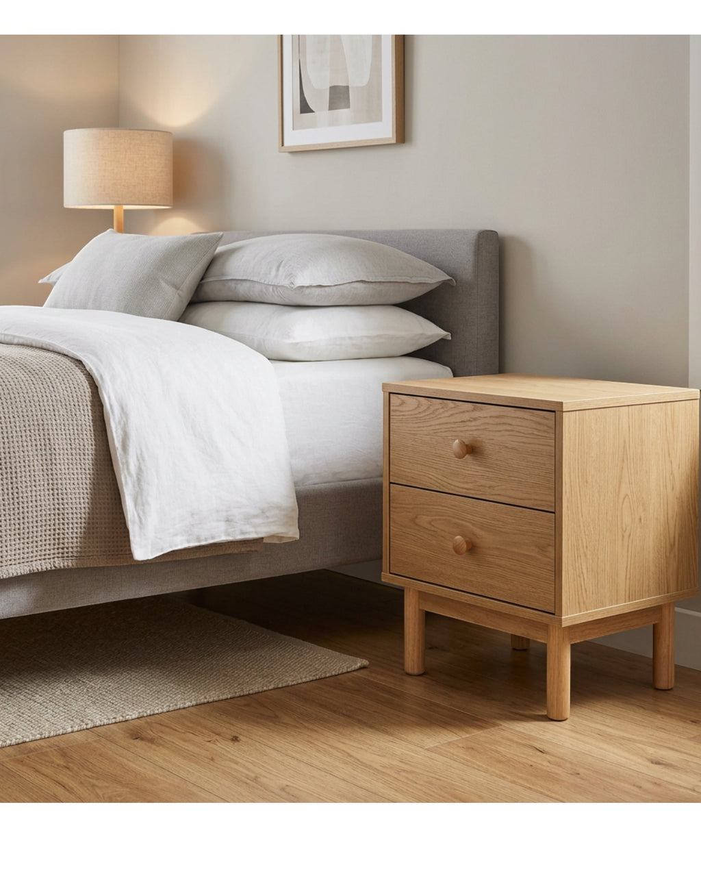 Hbmvd Alderline Oak Veneer Nightstand 2 Drawer 22 in Natural - Lifestyle view