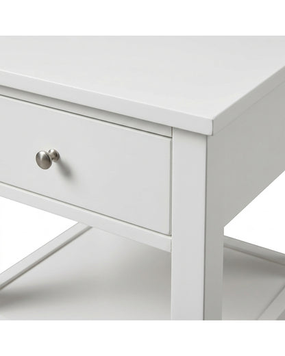 Hbmvd Bedside Table White 1 Drawer with Shelf