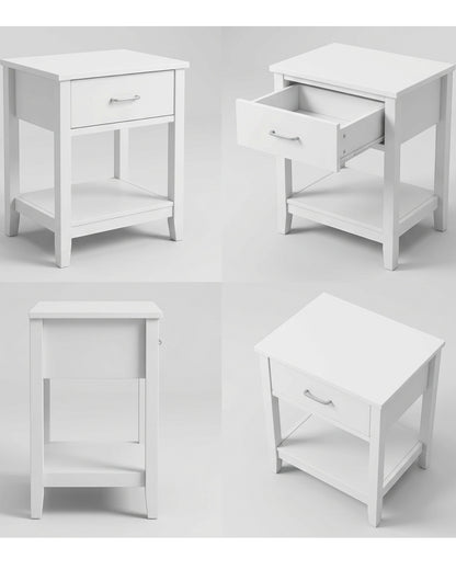 Hbmvd Bedside Table White 1 Drawer with Shelf