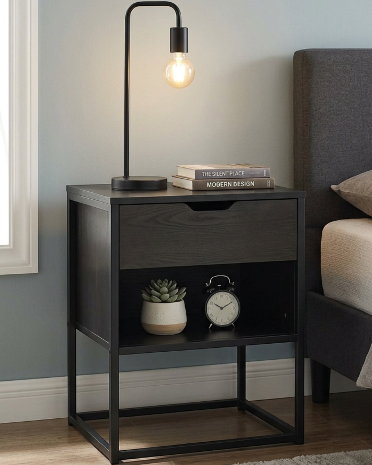 Hbmvd Black Nightstand Metal Frame 24 in