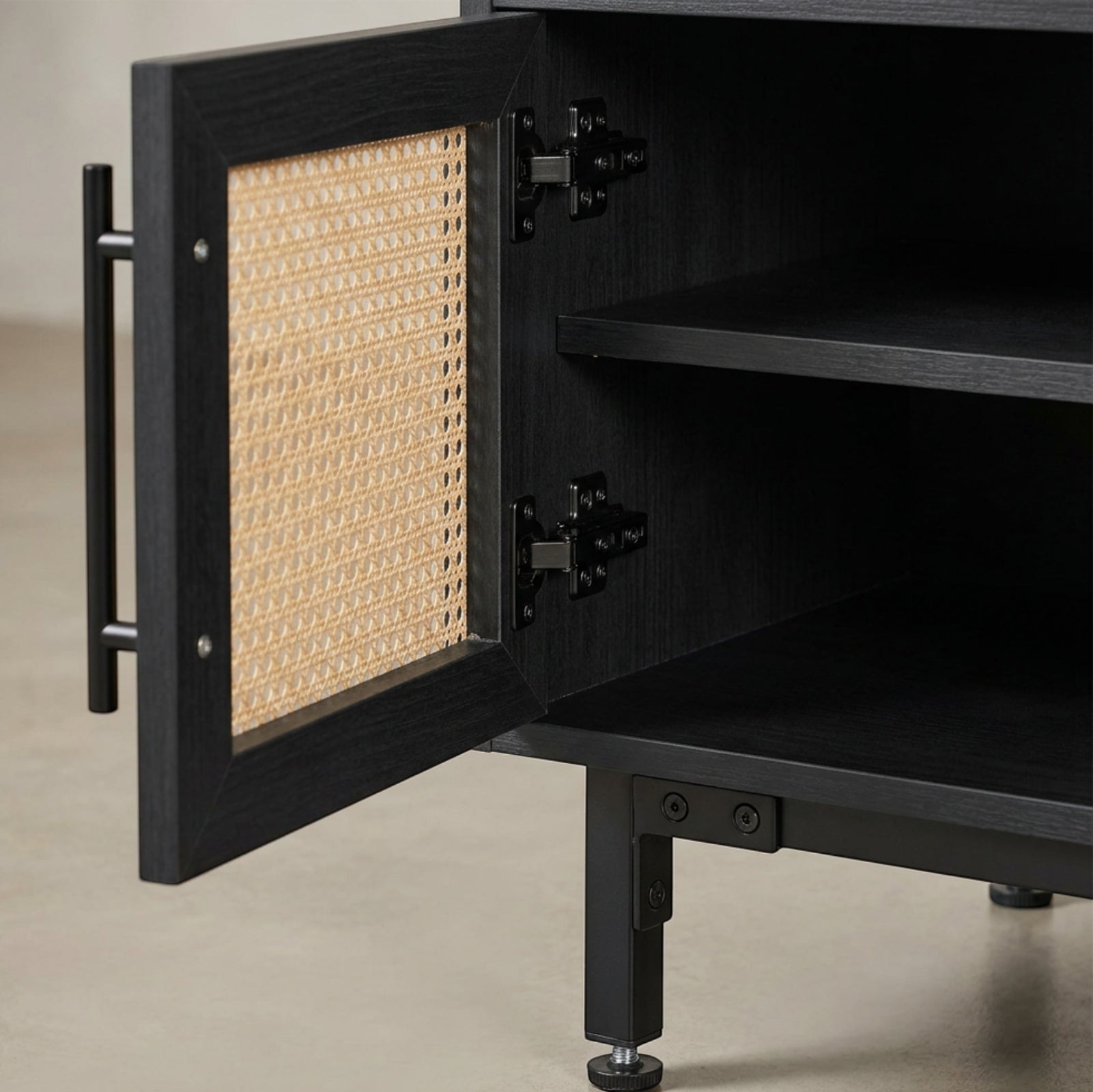 Hbmvd Cane Door Bedside Cabinet Black Natural - Detail view