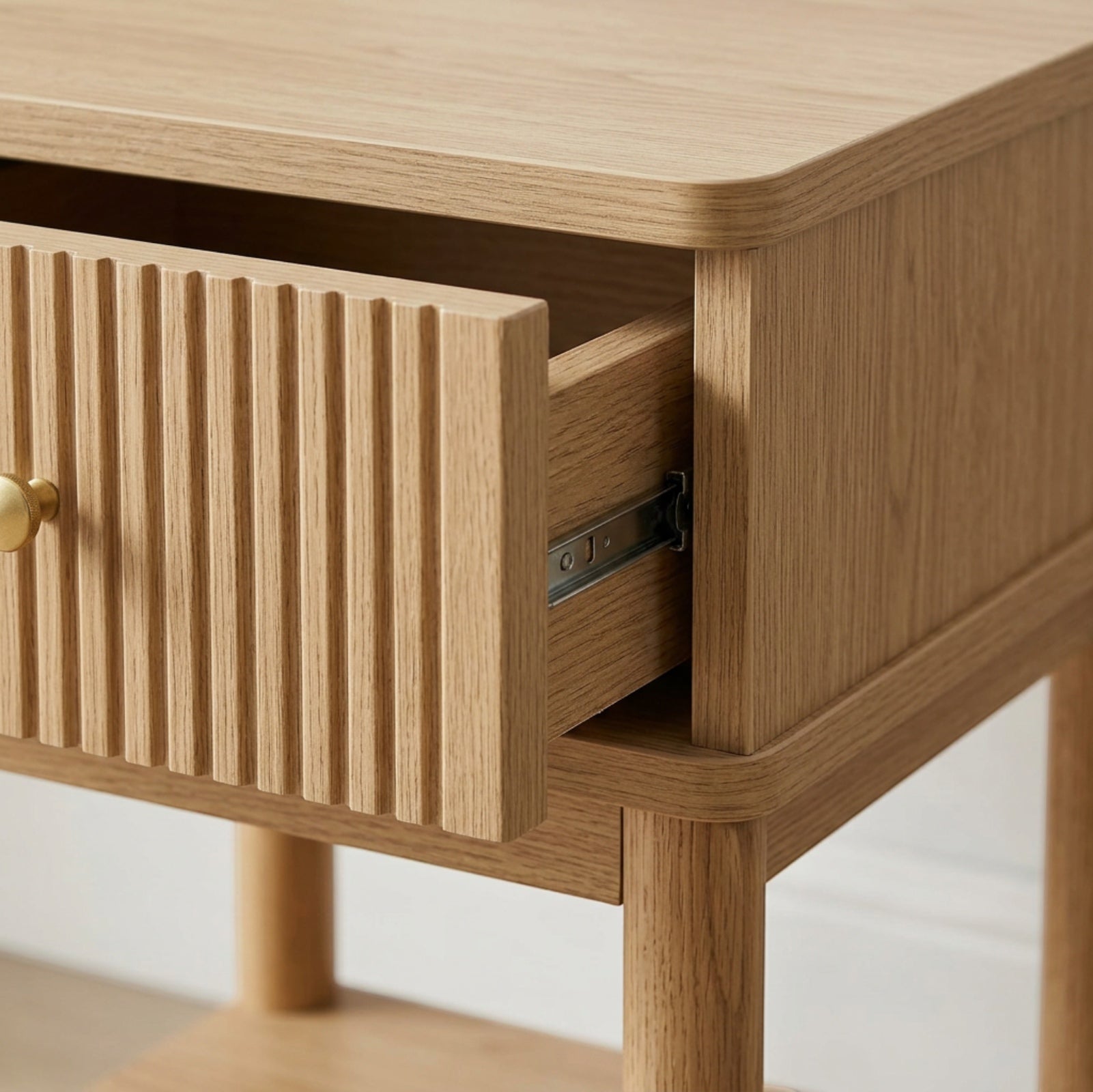 Hbmvd Fluted One Drawer Open Shelf Nightstand Natural Oak - Detail view