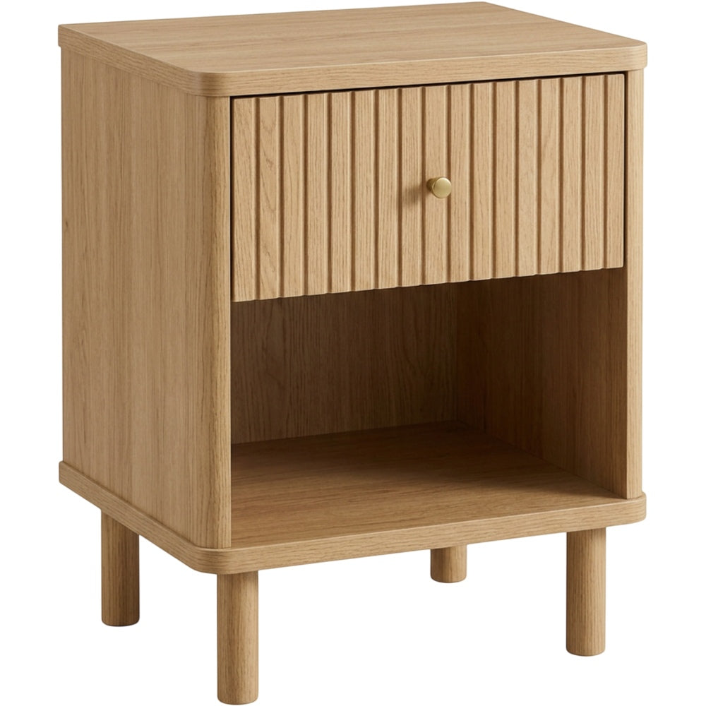 Hbmvd Fluted One Drawer Open Shelf Nightstand Natural Oak - Product view