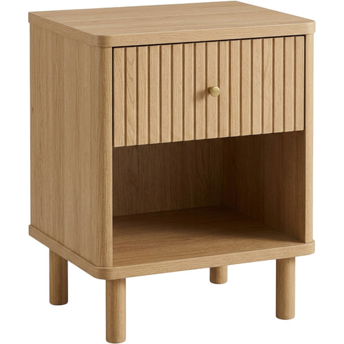 Hbmvd Fluted One Drawer Open Shelf Nightstand Natural Oak - Product view