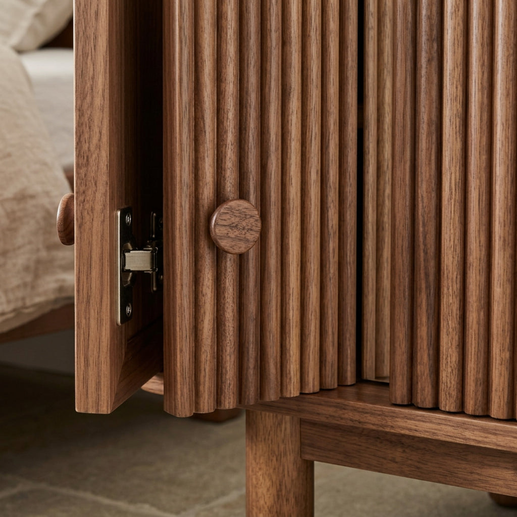 Hbmvd Flutewood Bedside Cabinet 2 Door 25 in Walnut - Detail view