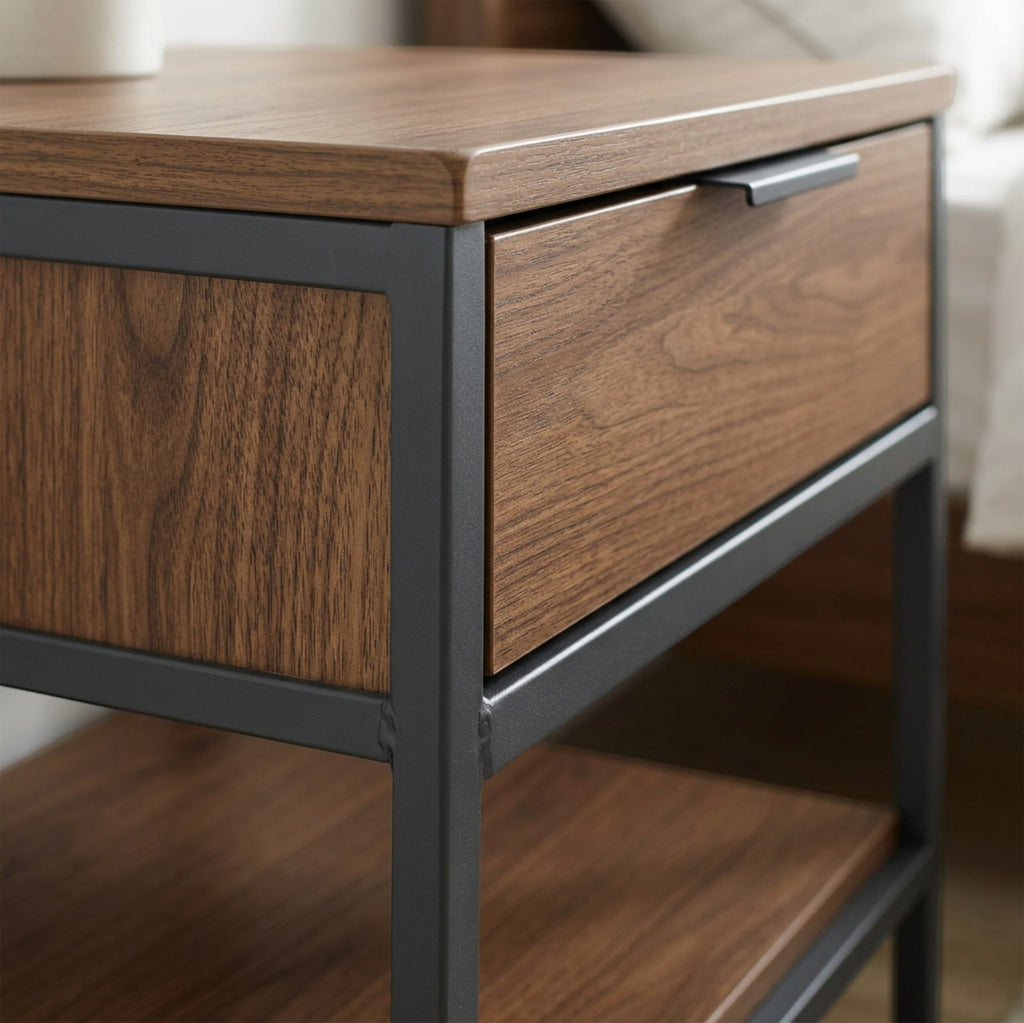 Hbmvd Framecroft Nightstand 1 Drawer Open Shelf 24 in Walnut Charcoal - Detail view