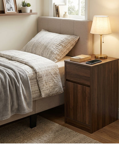 Hbmvd Narrow Bedside Cabinet Walnut 25 in