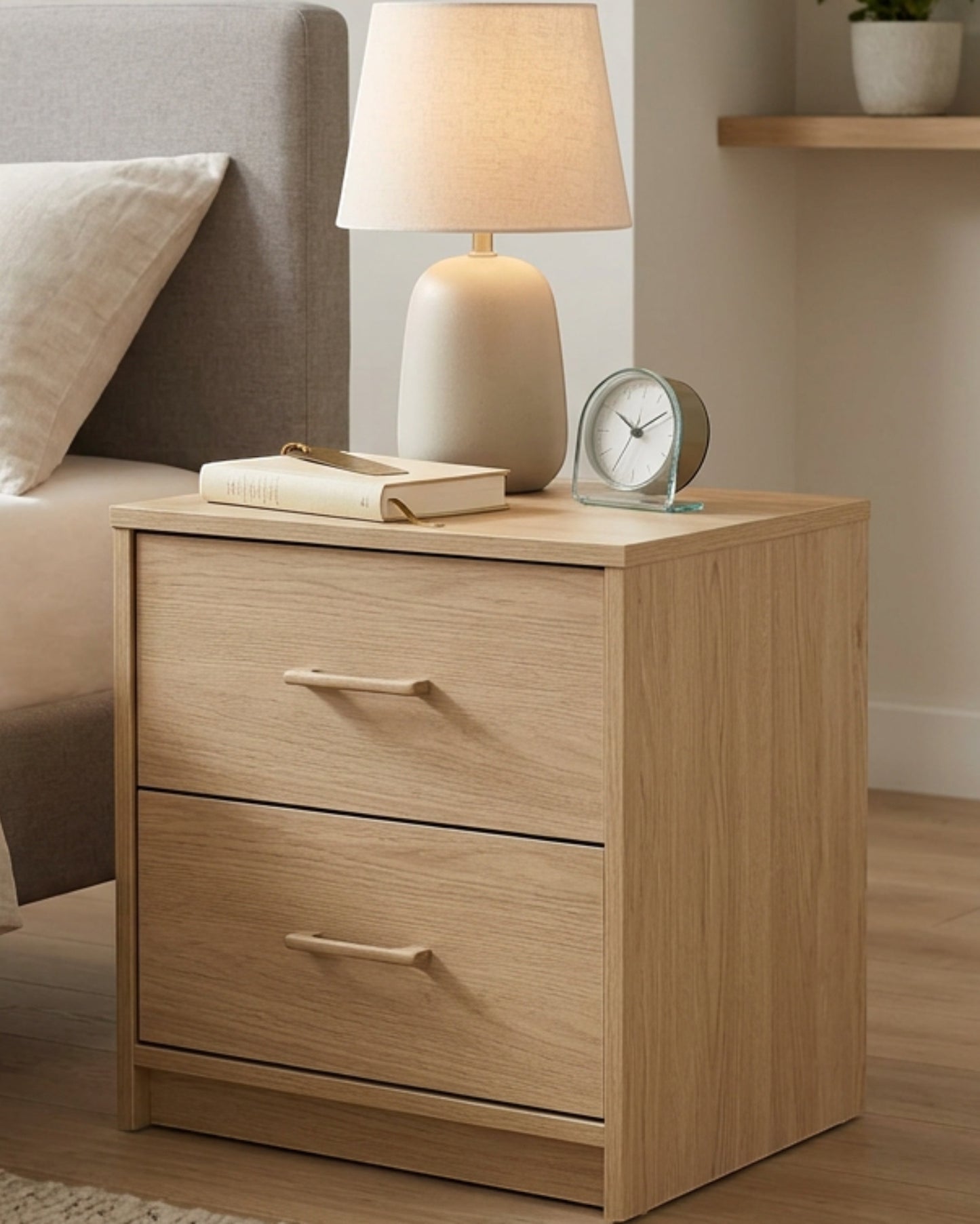 Hbmvd Nightstand Oak 2 Drawer 22 in
