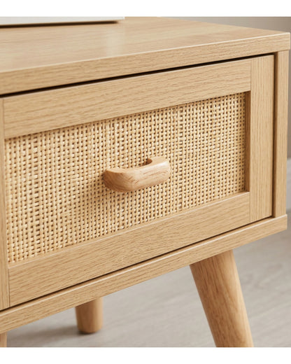 Hbmvd Rattan Front Nightstand Natural 2 Drawer