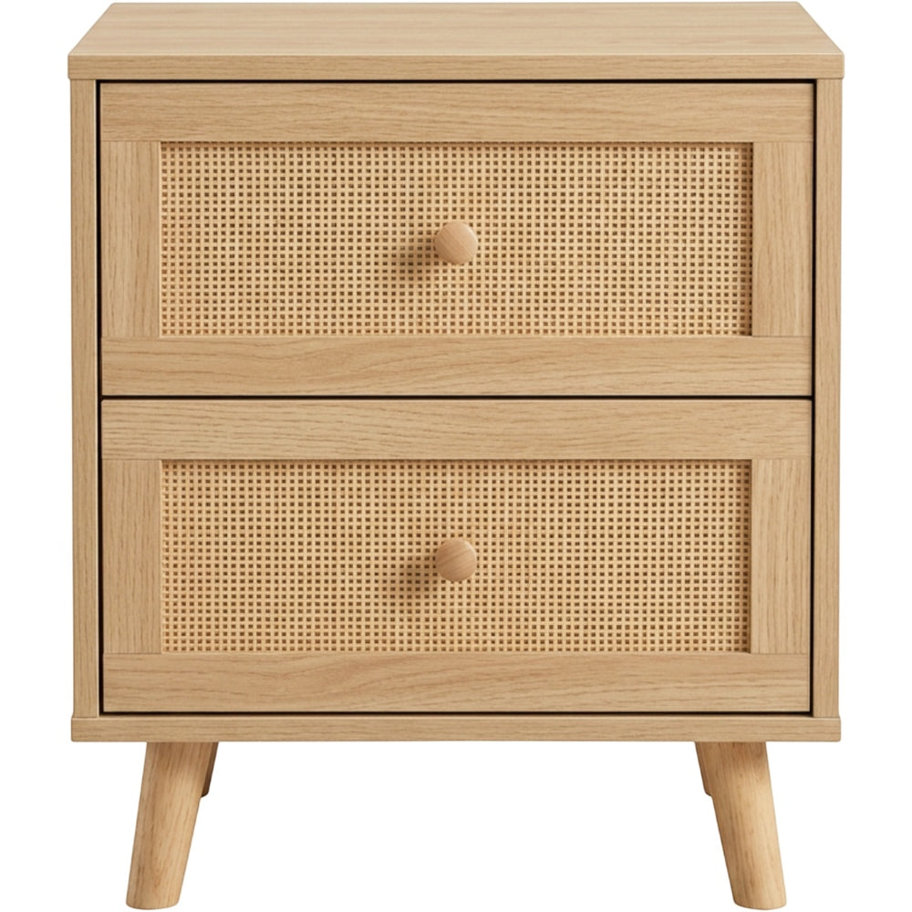 Hbmvd Rattan Front Nightstand Natural 2 Drawer