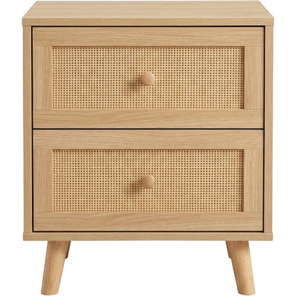 Hbmvd Rattan Front Nightstand Natural 2 Drawer