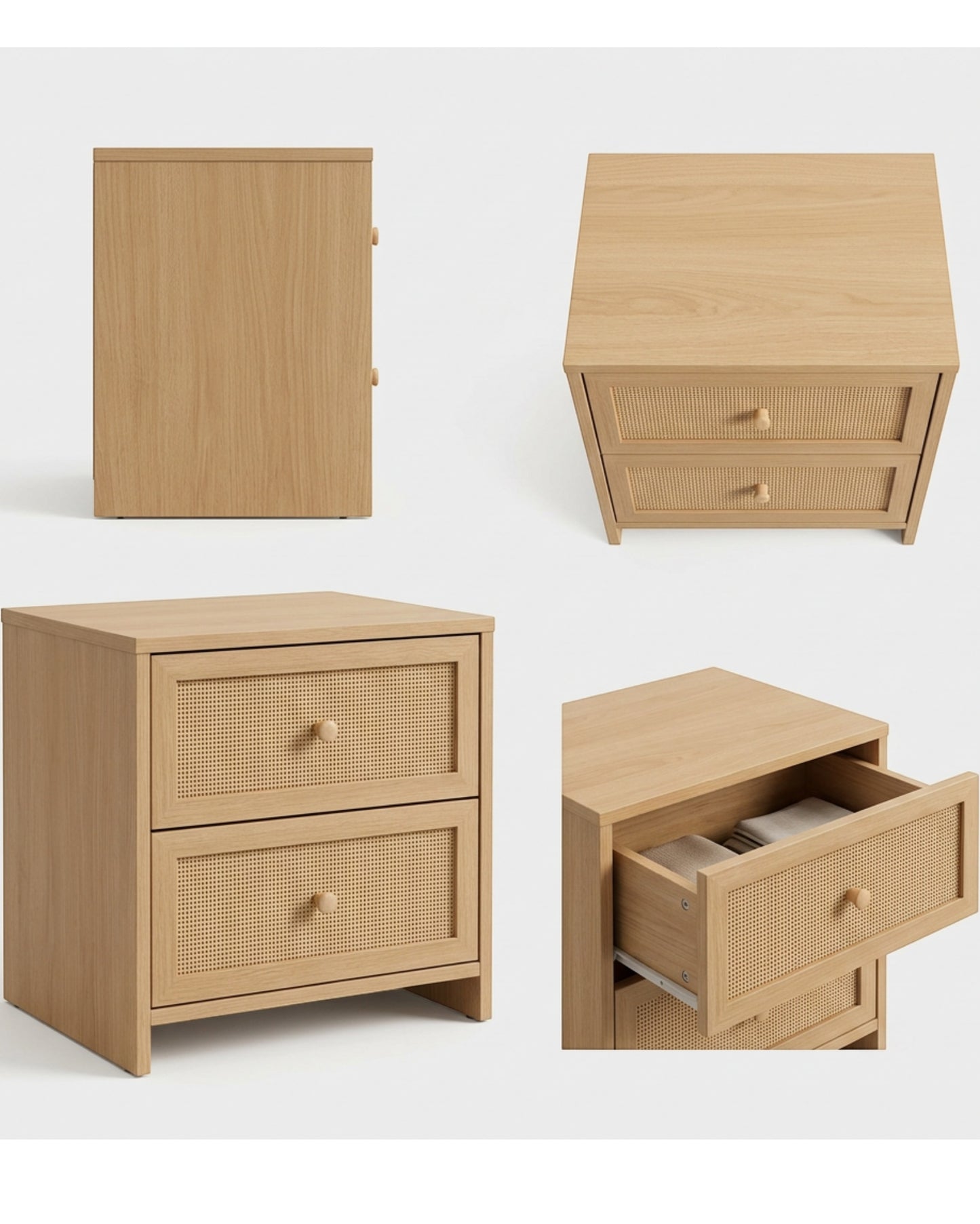 Hbmvd Rattan Front Nightstand Natural 2 Drawer