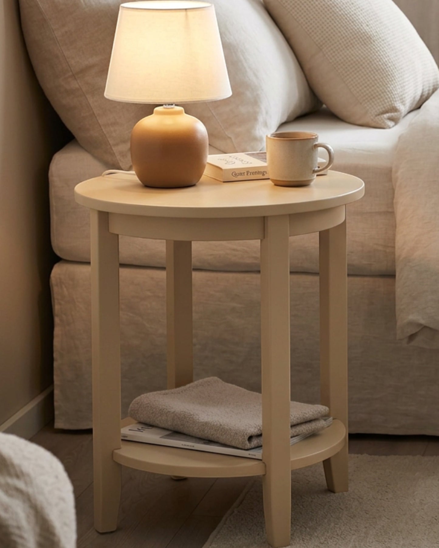 Hbmvd Round Side Table Nightstand Beige 20 in