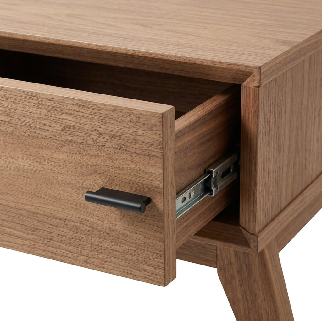 Hbmvd Two Drawer Walnut Nightstand Black Pulls - Detail view