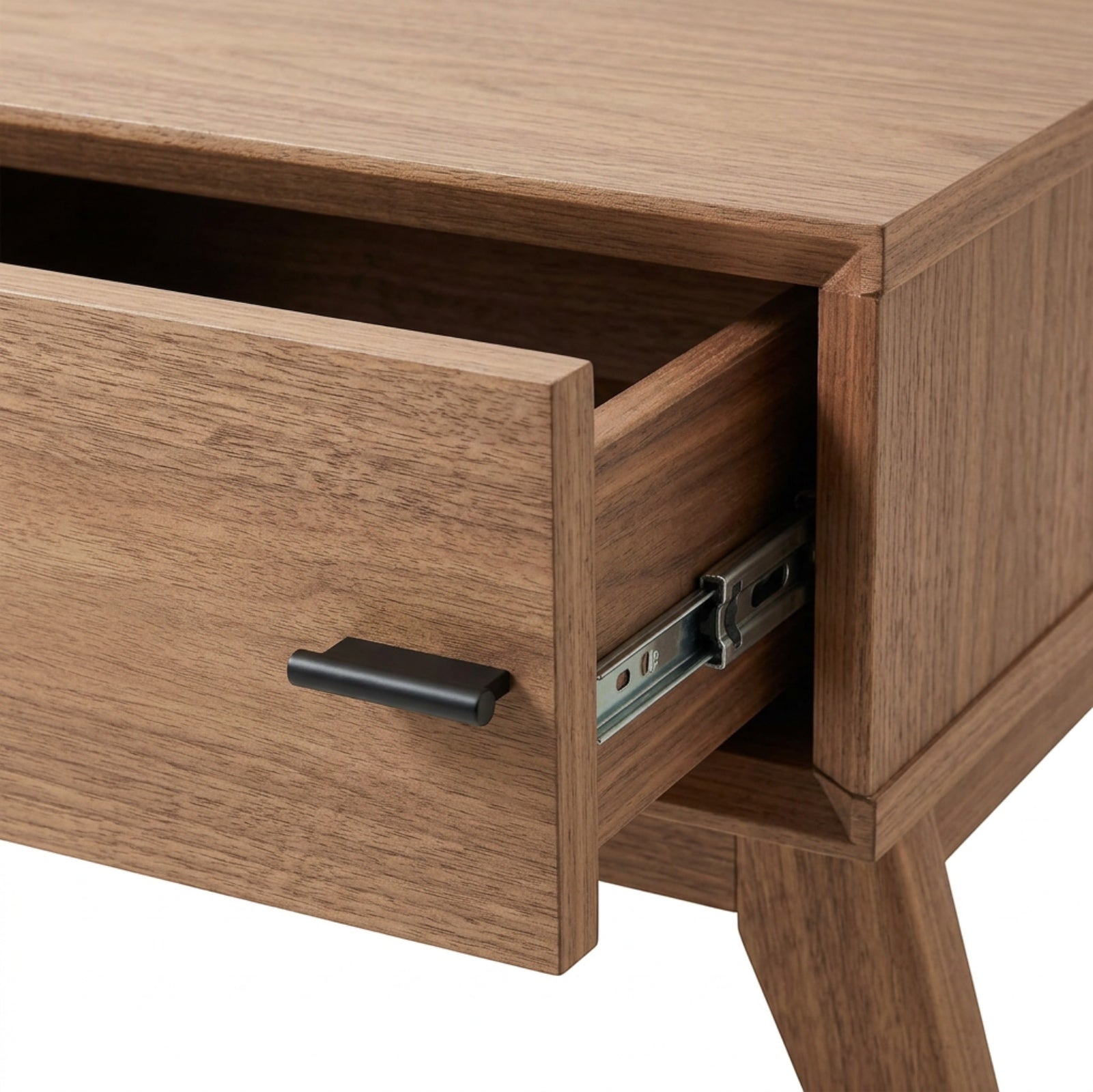 Hbmvd Two Drawer Walnut Nightstand Black Pulls - Detail view