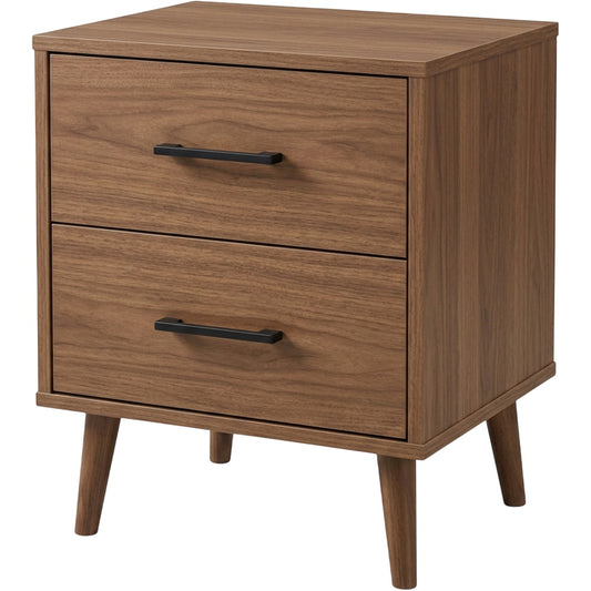 Hbmvd Two Drawer Walnut Nightstand Black Pulls - Product view